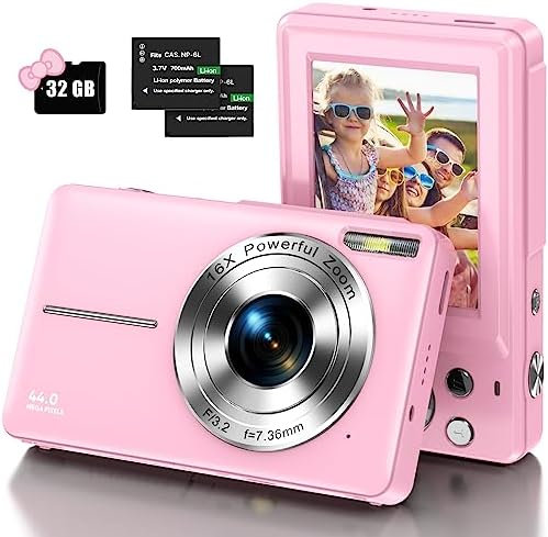 Digital Camera, Kids Camera with 32GB Card FHD 1080P 44MP